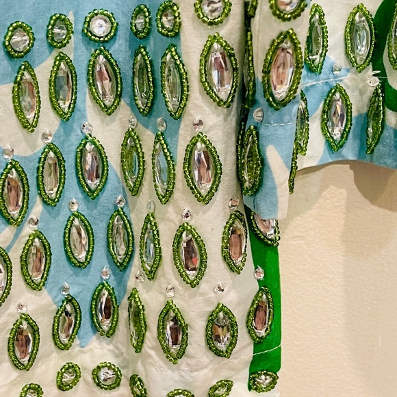 Rare Tory Burch Blue and Green Mirrored Tunic Blouse Top - Picture 6 of 16